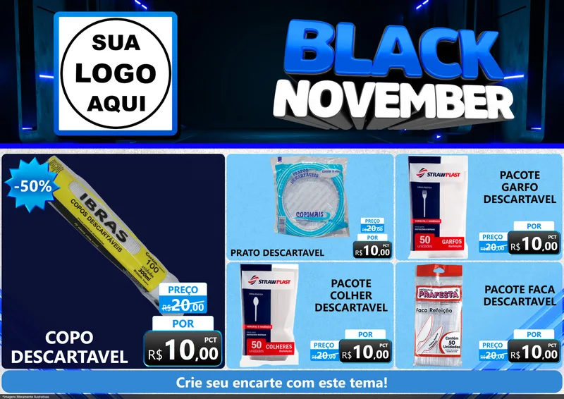 Modelo de Encarte para Encarte A4 Horizontal com o tema Black November para Embalagens