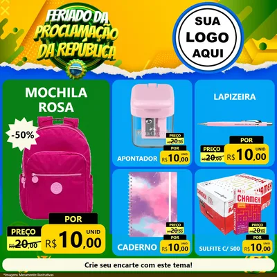 Modelo de Rede Social para Feed Facebook com o tema Feriado da Proclamação da República para Papelaria