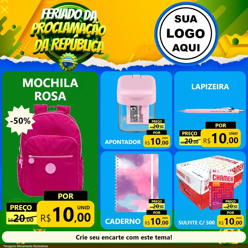 Modelo de Rede Social para Feed Facebook com o tema Feriado da Proclamação da República para Papelaria