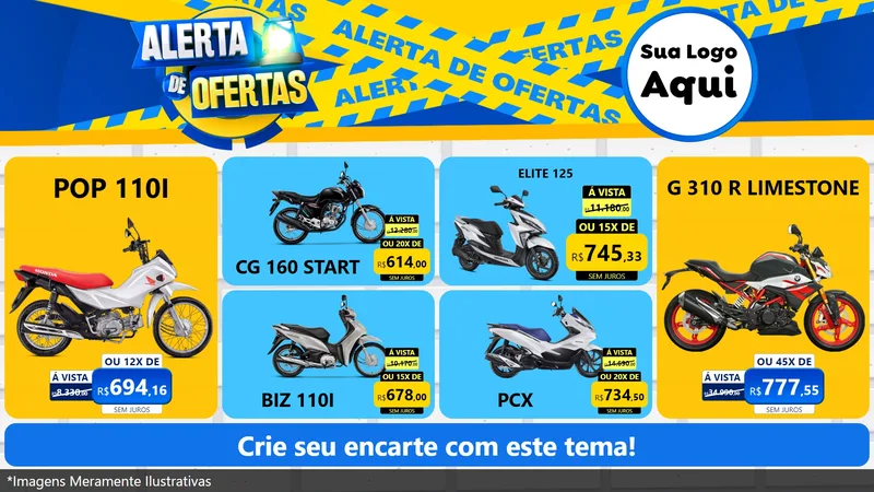 Modelo de TV para TV Horizontal com o tema Alerta de Ofertas para Concessionaria de Motos