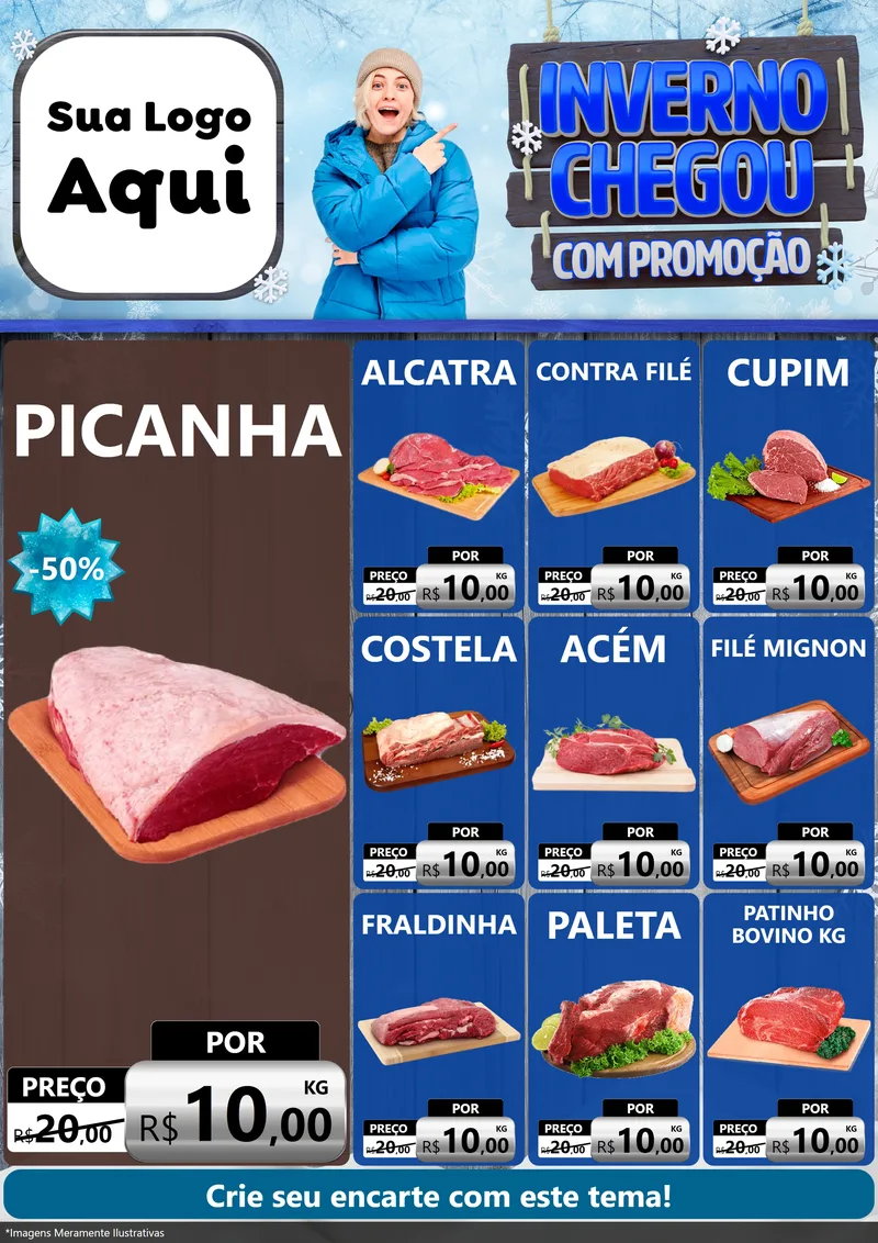 Modelo de Encarte para Encarte A4 Vertical com o tema Inverno Chegou Com Promoção para Açougue
