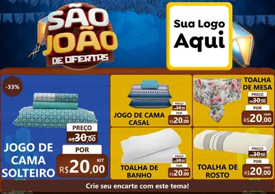 Modelo de Encarte para Encarte A4 Horizontal com o tema São João Ofertas Imbatíveis! - Junina para Cama, Mesa e Banho