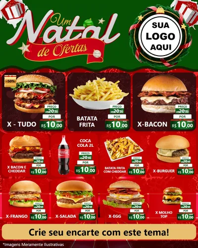 Modelo de Rede Social para Feed Instagram com o tema Um Natal de Ofertas para Hamburgueria