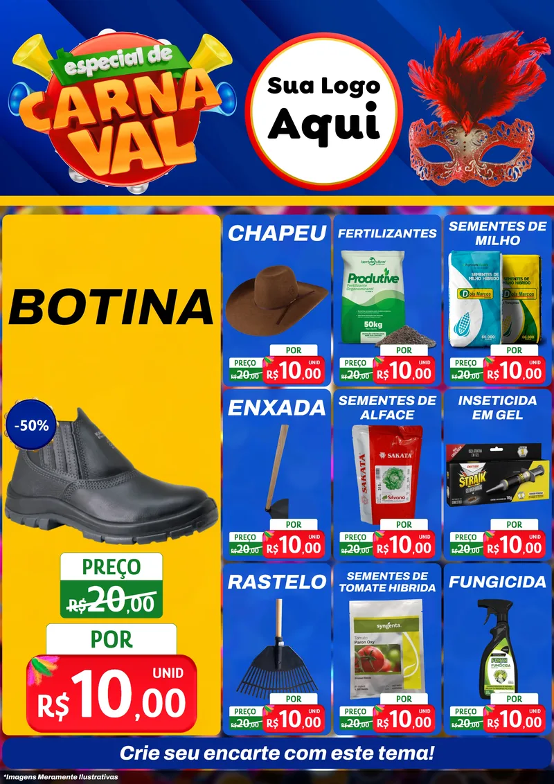 Modelo de Encarte para Encarte A4 Vertical com o tema Especial de Carnaval para Agropecuária