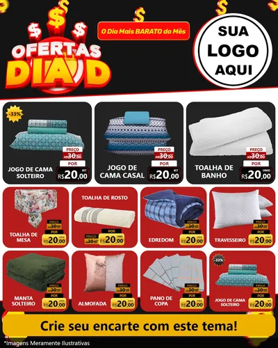 Modelo de Rede Social para Feed Instagram com o tema Ofertas Dia D para Cama, Mesa e Banho