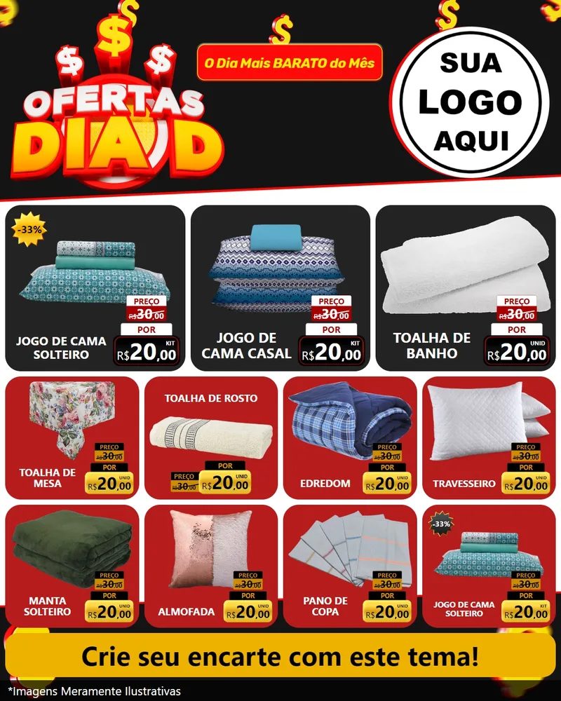 Modelo de Rede Social para Feed Instagram com o tema Ofertas Dia D para Cama, Mesa e Banho