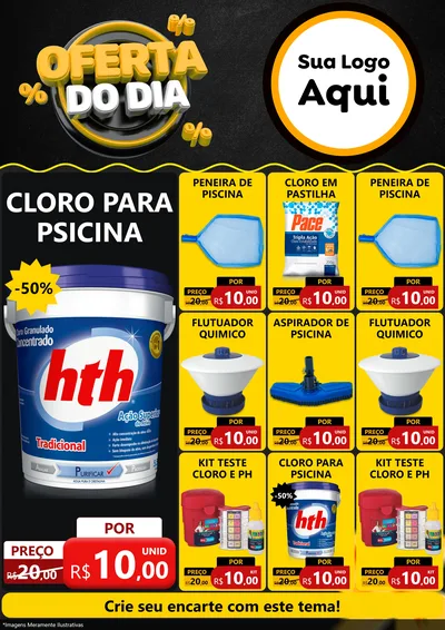 Modelo de Encarte para Encarte A4 Vertical com o tema Oferta Do Dia para Produtos para Piscina