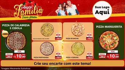 Modelo de TV para TV Horizontal com o tema Alegria em Família Super Ofertas - Natal para Pizzaria