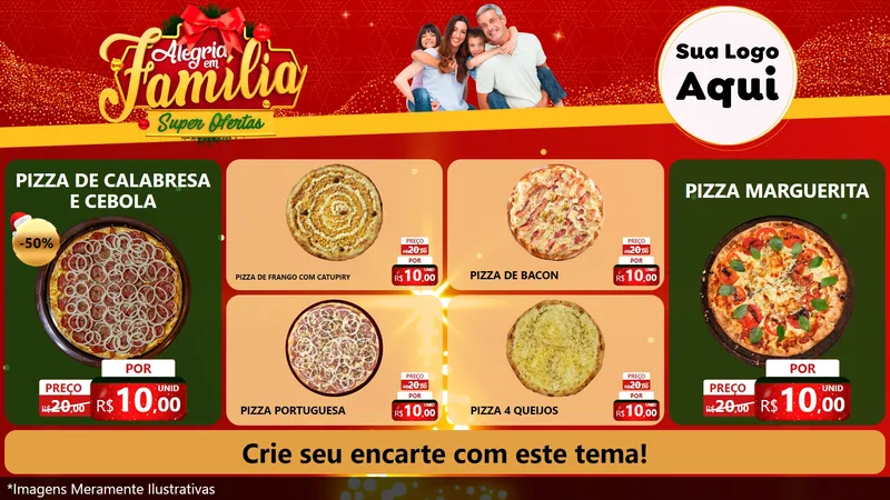 Modelo de TV para TV Horizontal com o tema Alegria em Família Super Ofertas - Natal para Pizzaria