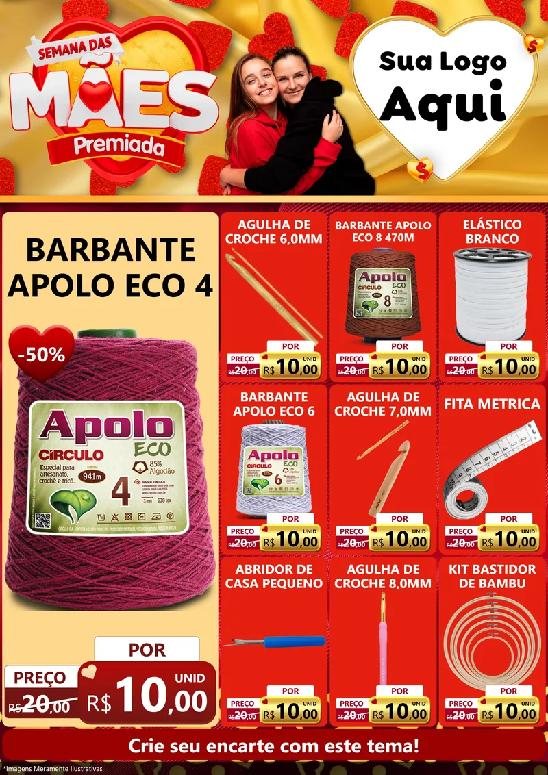 Modelo de Encarte para Encarte A4 Vertical com o tema Semana das Mães Premiada para Armarinho e Aviamentos