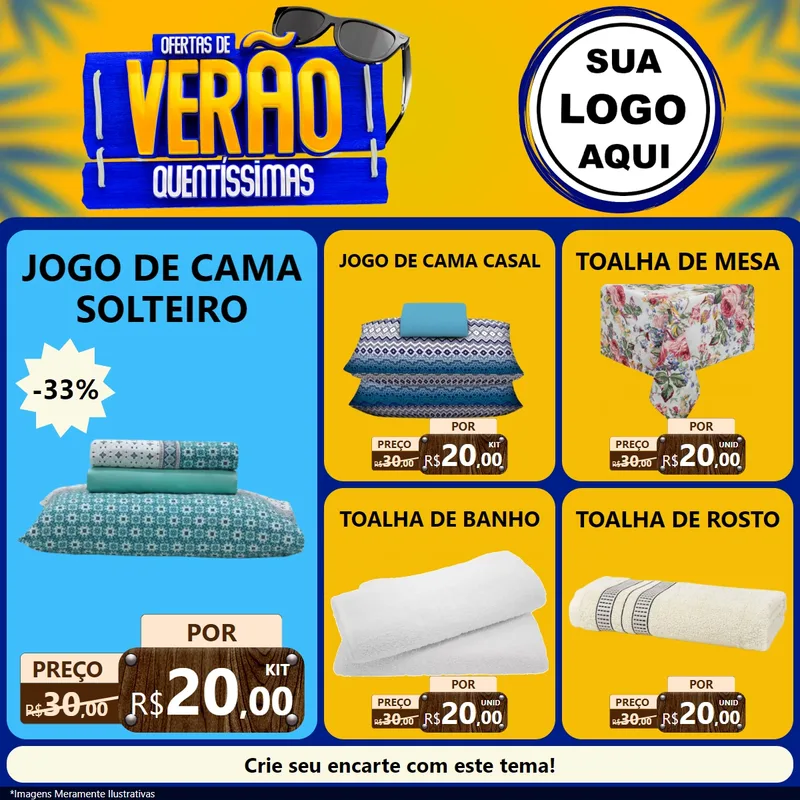 Modelo de Rede Social para Feed Facebook com o tema Ofertas de Verão Quentíssimas para Cama, Mesa e Banho