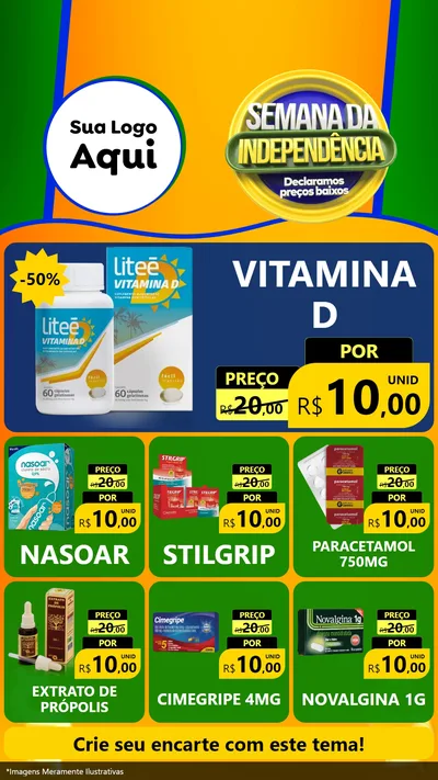 Modelo de Rede Social para Stories com o tema Semana da Independência Declaramos Preços Baixos para Farmácia