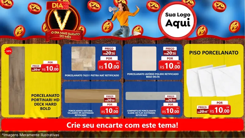 Modelo de TV para TV Horizontal com o tema Dia V - O Dia Mais Barato Do Mês para Pisos e revestimentos