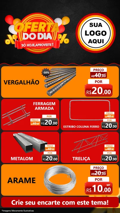 Modelo de TV para TV Vertical com o tema Oferta do Dia - Só hoje, Aproveite! para Ferragens