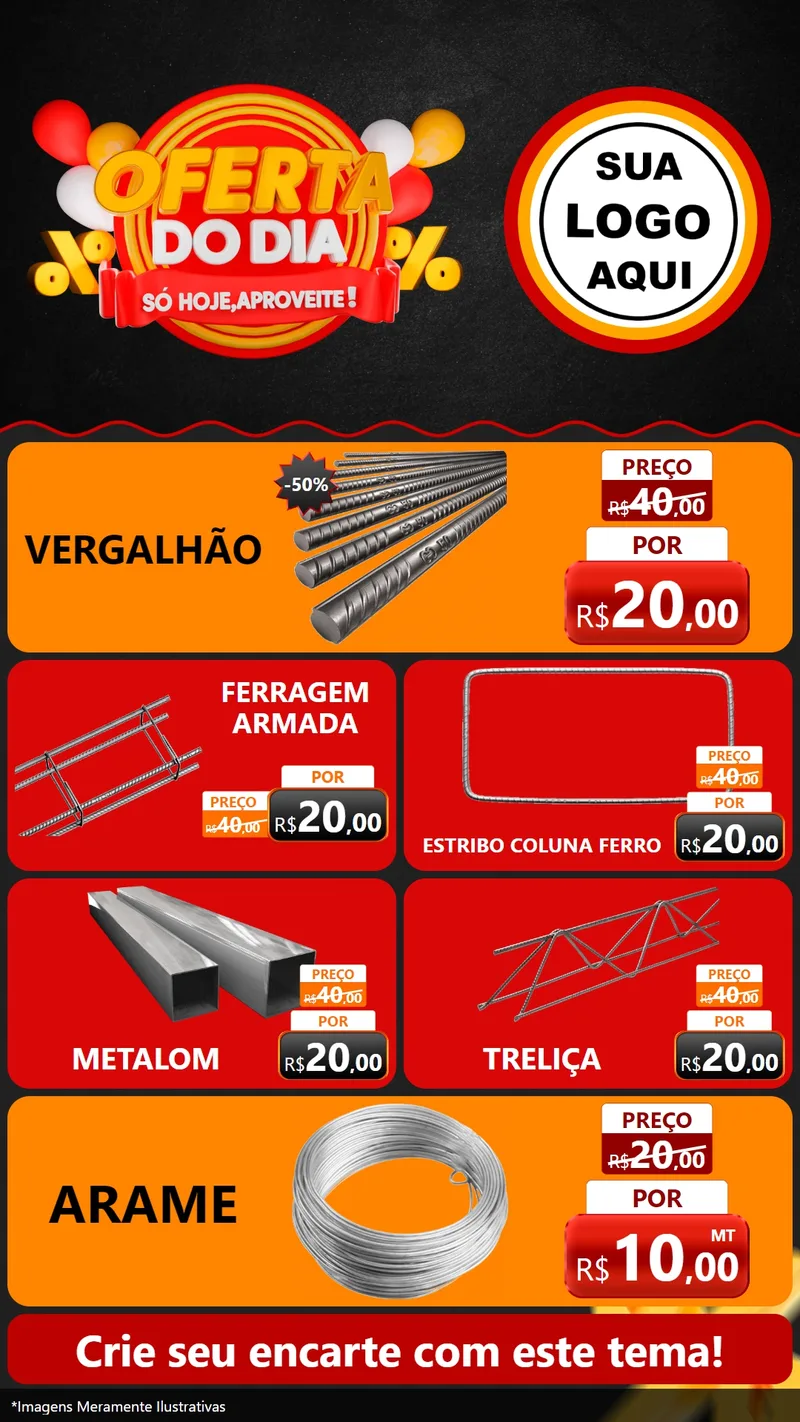 Modelo de TV para TV Vertical com o tema Oferta do Dia - Só hoje, Aproveite! para Ferragens