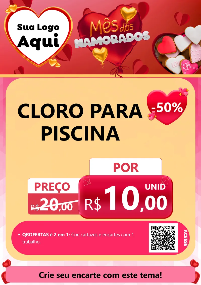 Modelo de Cartaz para Cartaz A4 Vertical com o tema Mês dos Namorados para Produtos para Piscina