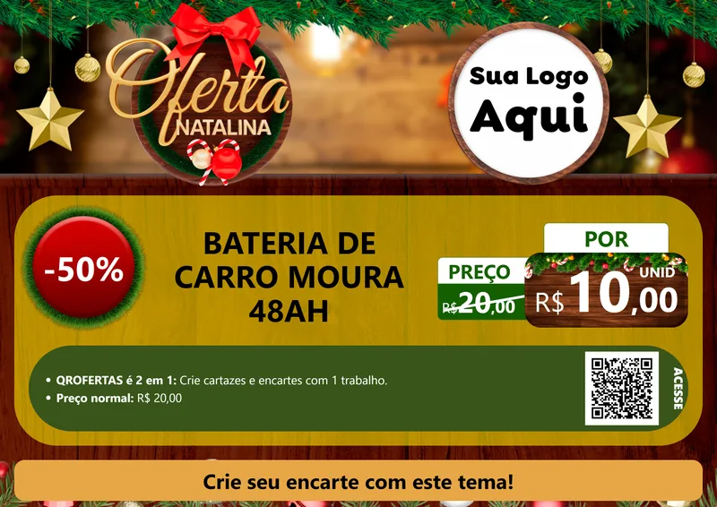 Modelo de Cartaz para Cartaz A4 Horizontal com o tema Ofertas Natalina para Baterias Elétricas