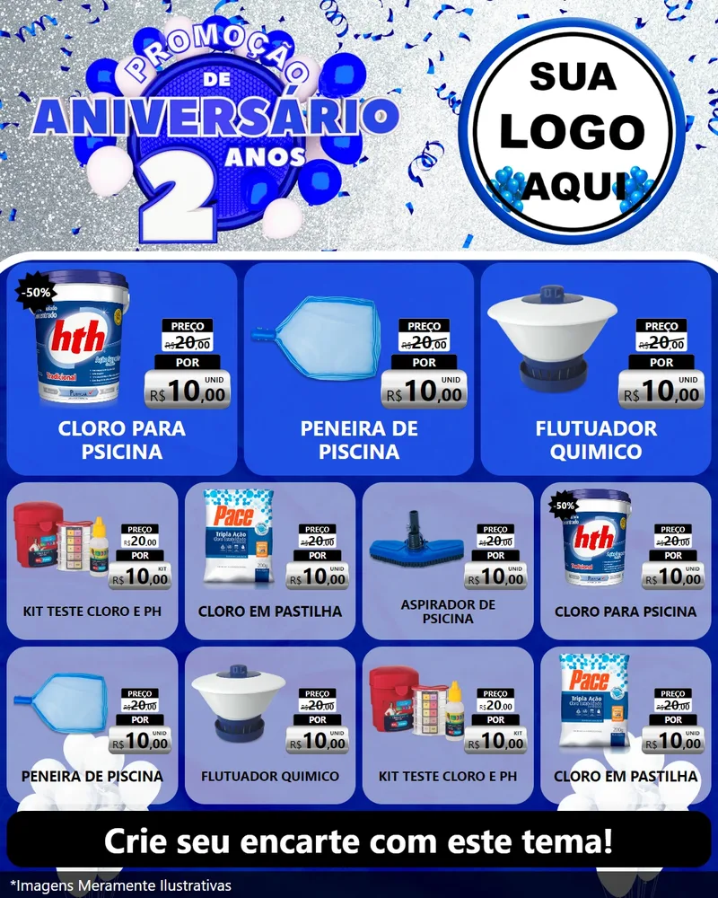 Modelo de Rede Social para Feed Instagram com o tema Promoção de Aniversário - 2 Anos para Produtos para Piscina
