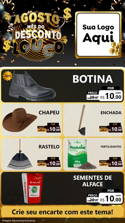Modelo de TV para TV Vertical com o tema Agosto Mês do Desconto Louco para Agropecuária