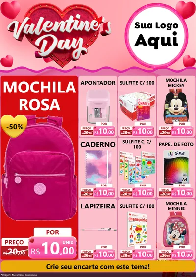 Modelo de Encarte para Encarte A4 Vertical com o tema Valentine's Day para Papelaria