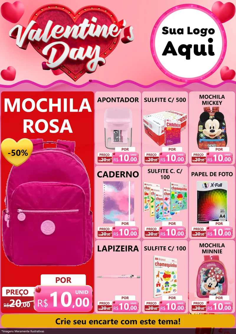 Modelo de Encarte para Encarte A4 Vertical com o tema Valentine's Day para Papelaria