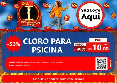 Modelo de Cartaz para Cartaz A4 Horizontal com o tema Dia I - O Dia Mais Barato Do Mês para Produtos para Piscina