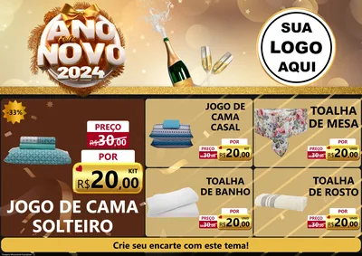 Modelo de Encarte para Encarte A4 Horizontal com o tema Feliz Ano Novo 2027 para Cama, Mesa e Banho