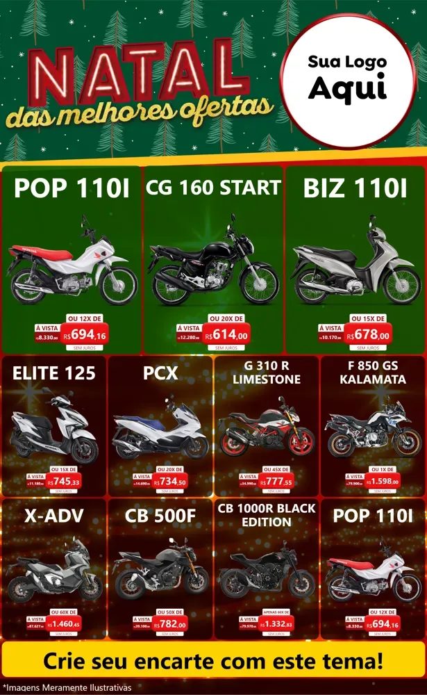Modelo de Encarte para Encarte Grande com o tema Natal das Melhores Ofertas para Concessionaria de Motos