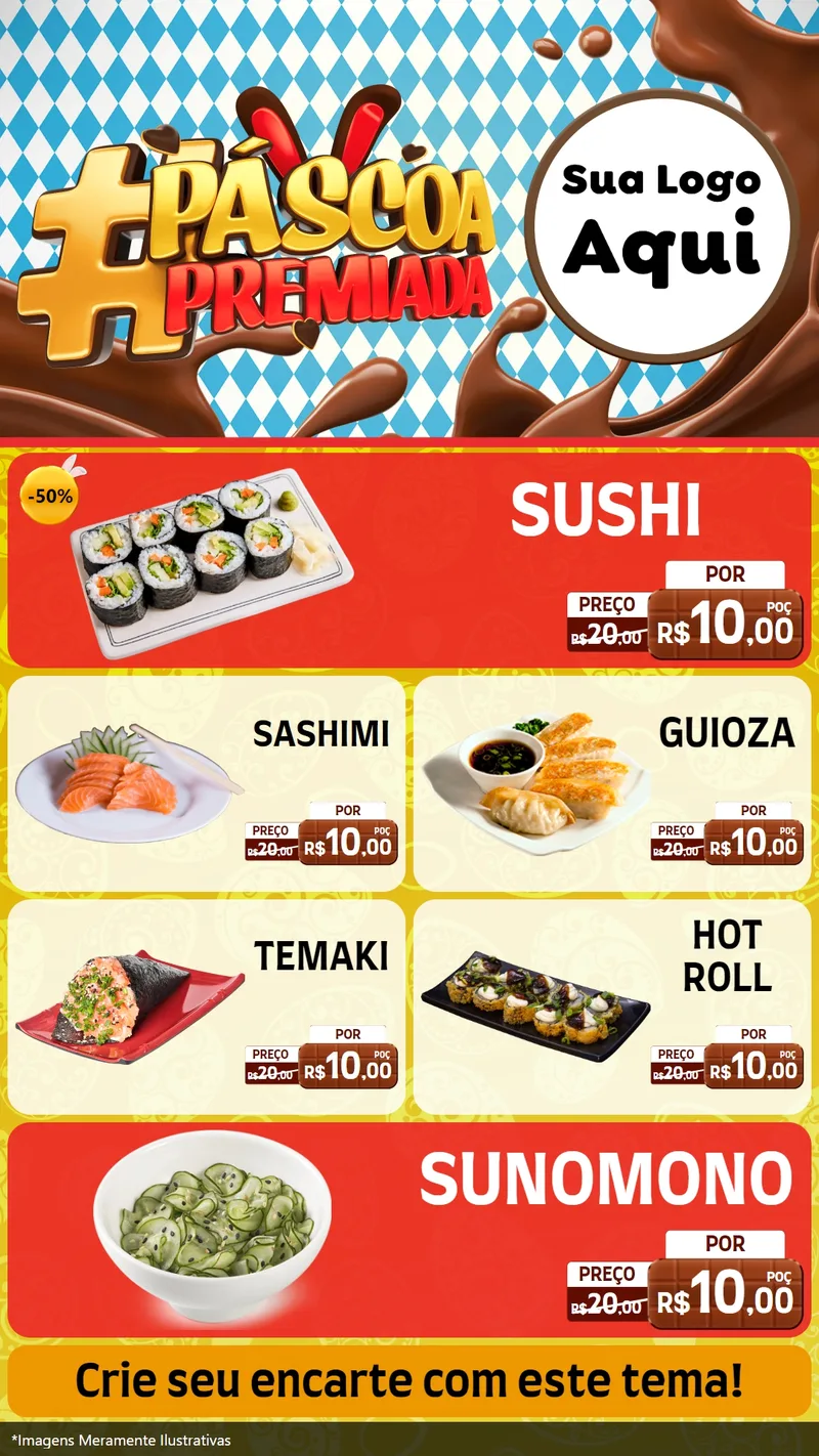 Modelo de TV para TV Vertical com o tema Páscoa Premiada para Comida japonesa