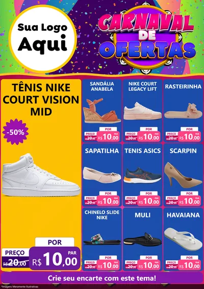 Modelo de Encarte para Encarte A4 Vertical com o tema Carnaval de Ofertas para Calçados