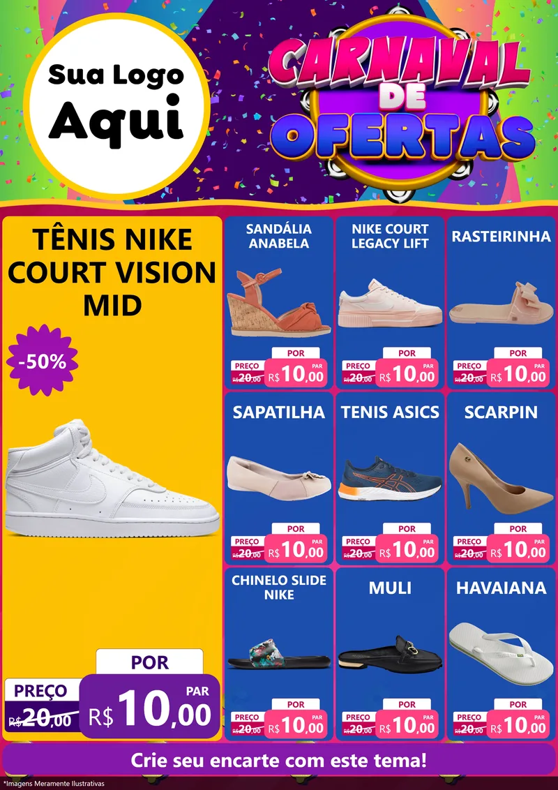 Modelo de Encarte para Encarte A4 Vertical com o tema Carnaval de Ofertas para Calçados