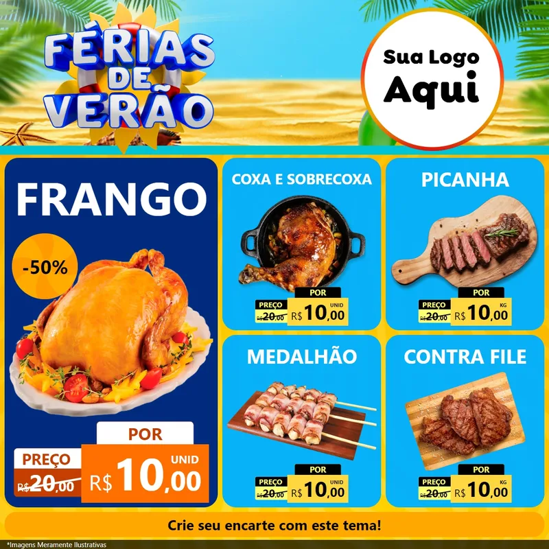 Modelo de Rede Social para Feed Facebook com o tema Férias de Verão para Assados