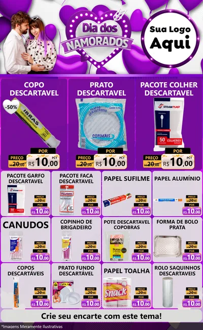 Modelo de Encarte para Encarte Grande com o tema Dia dos Namorados para Embalagens