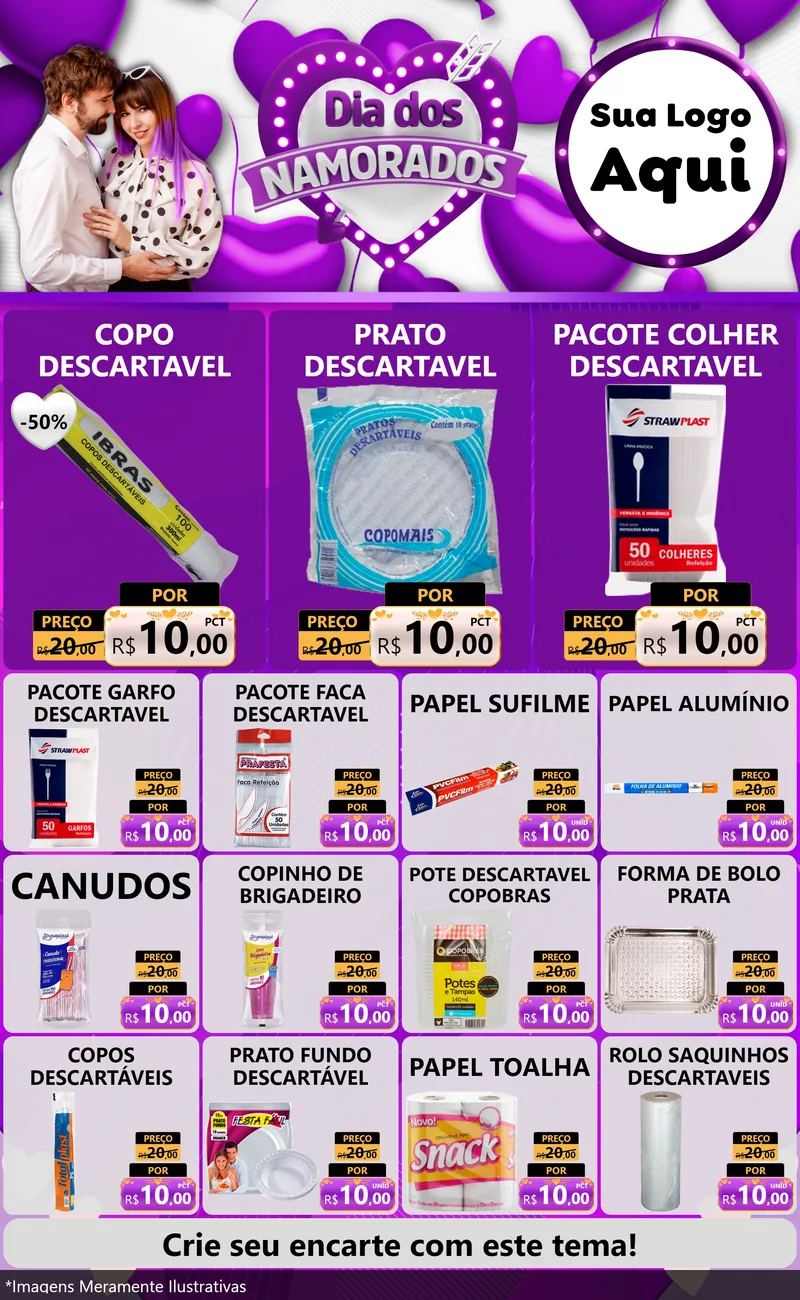 Modelo de Encarte para Encarte Grande com o tema Dia dos Namorados para Embalagens