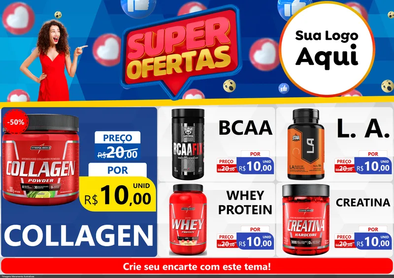 Modelo de Encarte para Encarte A4 Horizontal com o tema Super Ofertas para Suplementos alimentares