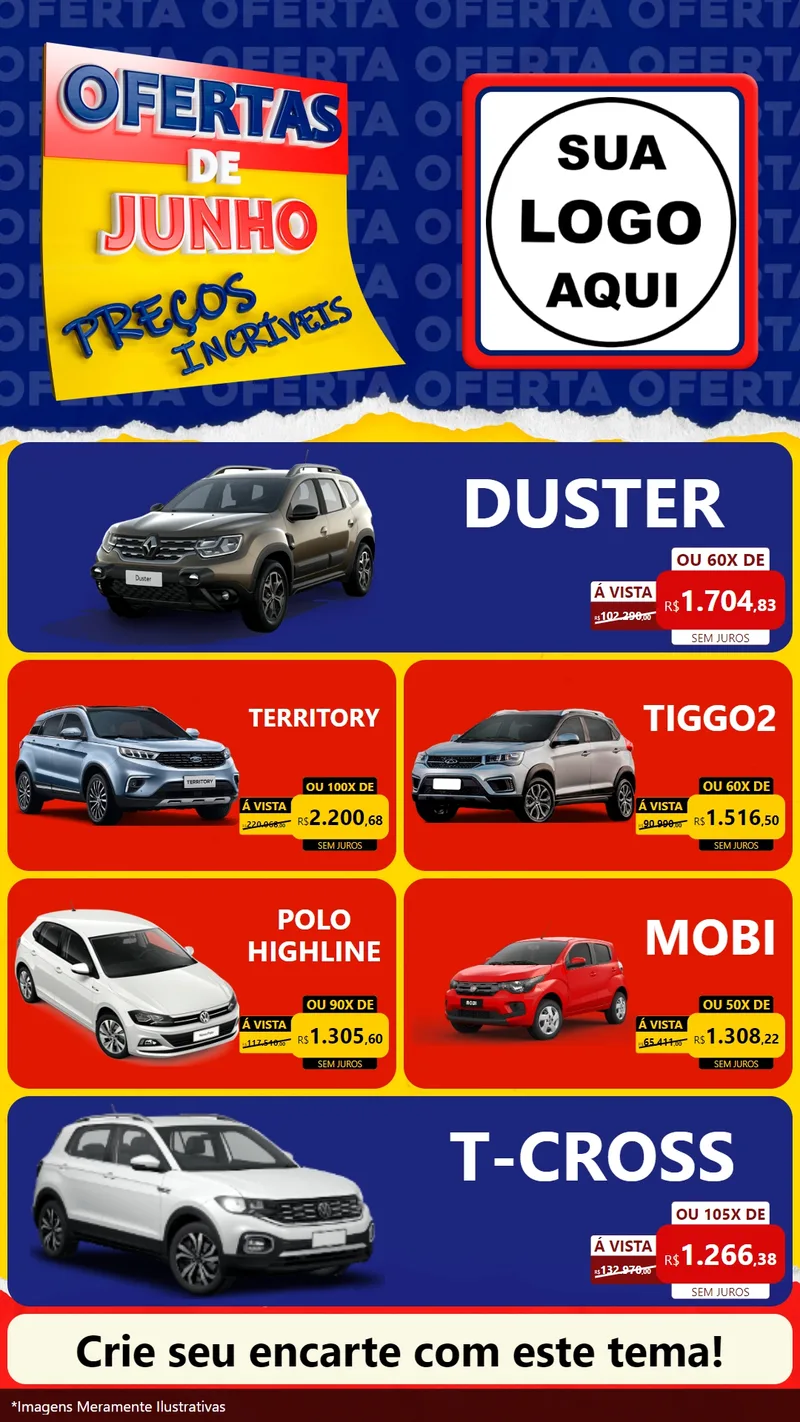 Modelo de TV para TV Vertical com o tema Ofertas de Junho - Preços Incríveis para Concessionaria de Carros