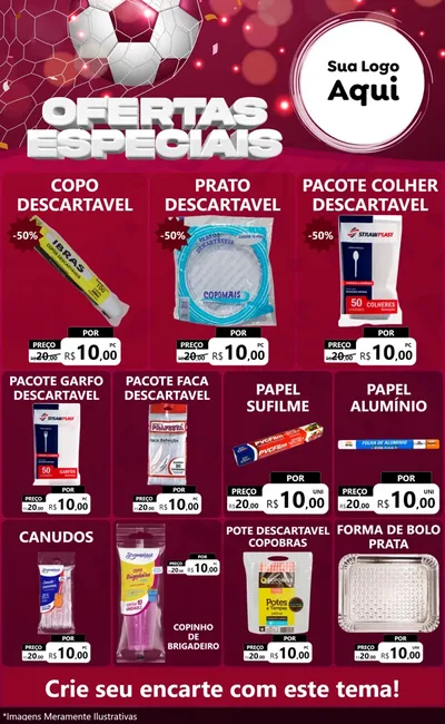 Modelo de Encarte para Encarte Grande com o tema Ofertas Especiais - Futebol para Embalagens