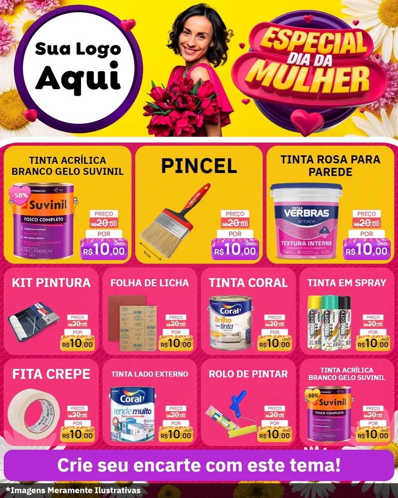 Modelo de Rede Social para Feed Instagram com o tema Especial Dia da Mulher para Tintas e Ferramentas