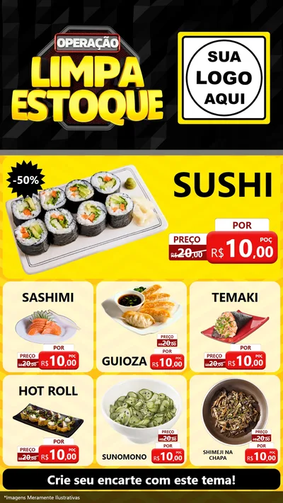 Modelo de Rede Social para Stories com o tema Operação Limpa Estoque para Comida japonesa