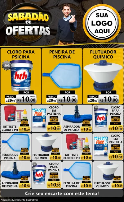 Modelo de Encarte para Encarte Grande com o tema Sabadão de Ofertas para Produtos para Piscina