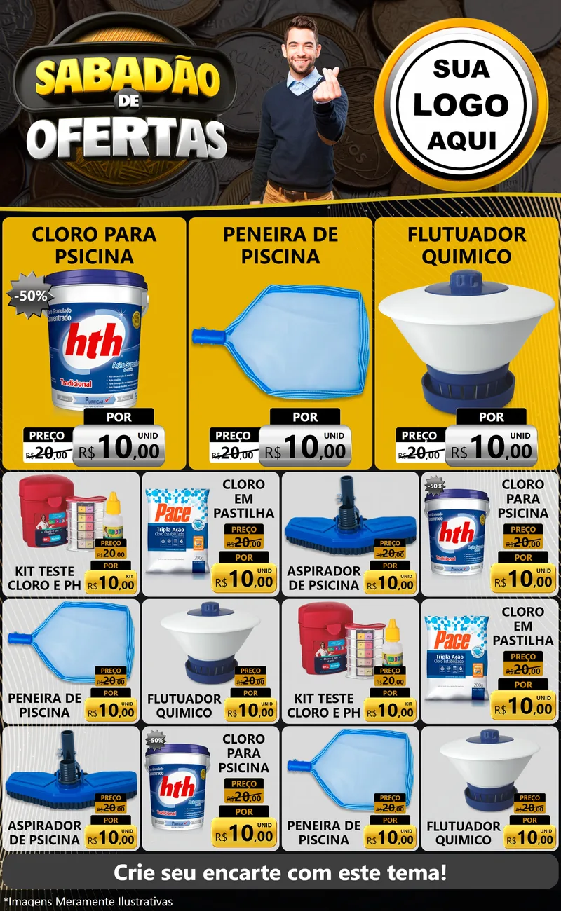 Modelo de Encarte para Encarte Grande com o tema Sabadão de Ofertas para Produtos para Piscina