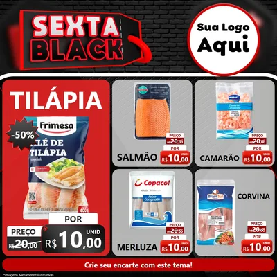 Modelo de Rede Social para Feed Facebook com o tema Sexta Black para Peixaria