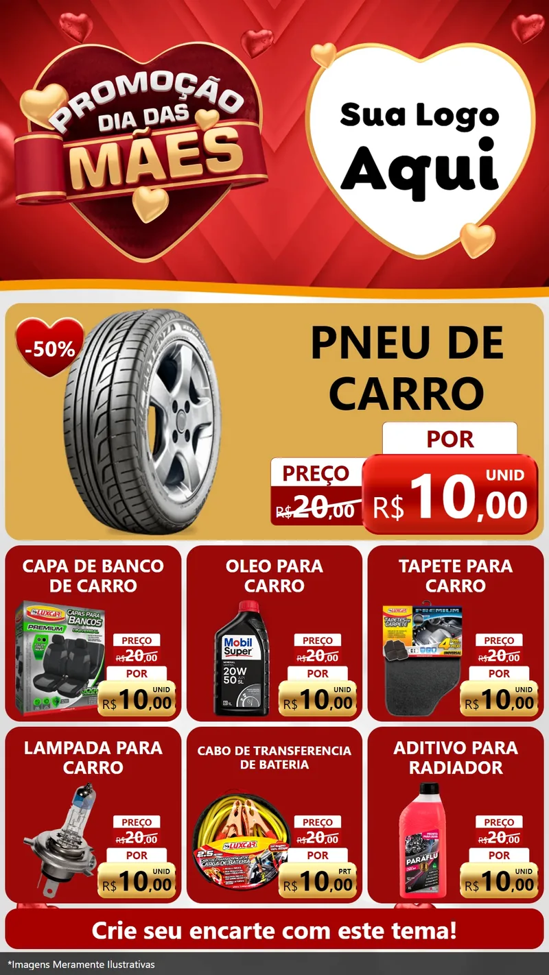 Modelo de Rede Social para Stories com o tema Promoção Dia das Mães para Auto peças