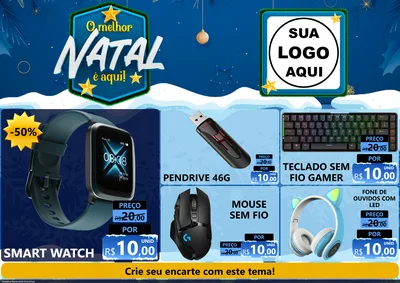 Modelo de Encarte para Encarte A4 Horizontal com o tema O Melhor Natal É Aqui! para Informática