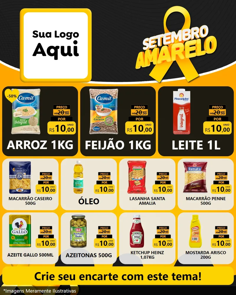 Modelo de Rede Social para Feed Instagram com o tema Setembro Amarelo para Supermercado