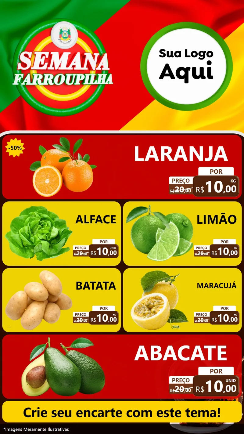 Modelo de TV para TV Vertical com o tema Semana Farroupilha para Hortifrúti