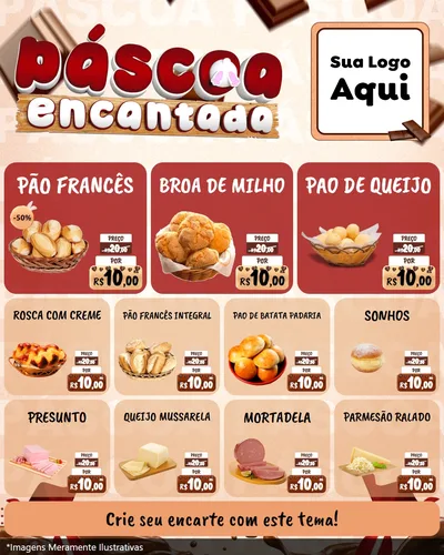 Modelo de Rede Social para Feed Instagram com o tema Páscoa Encantada para Padaria