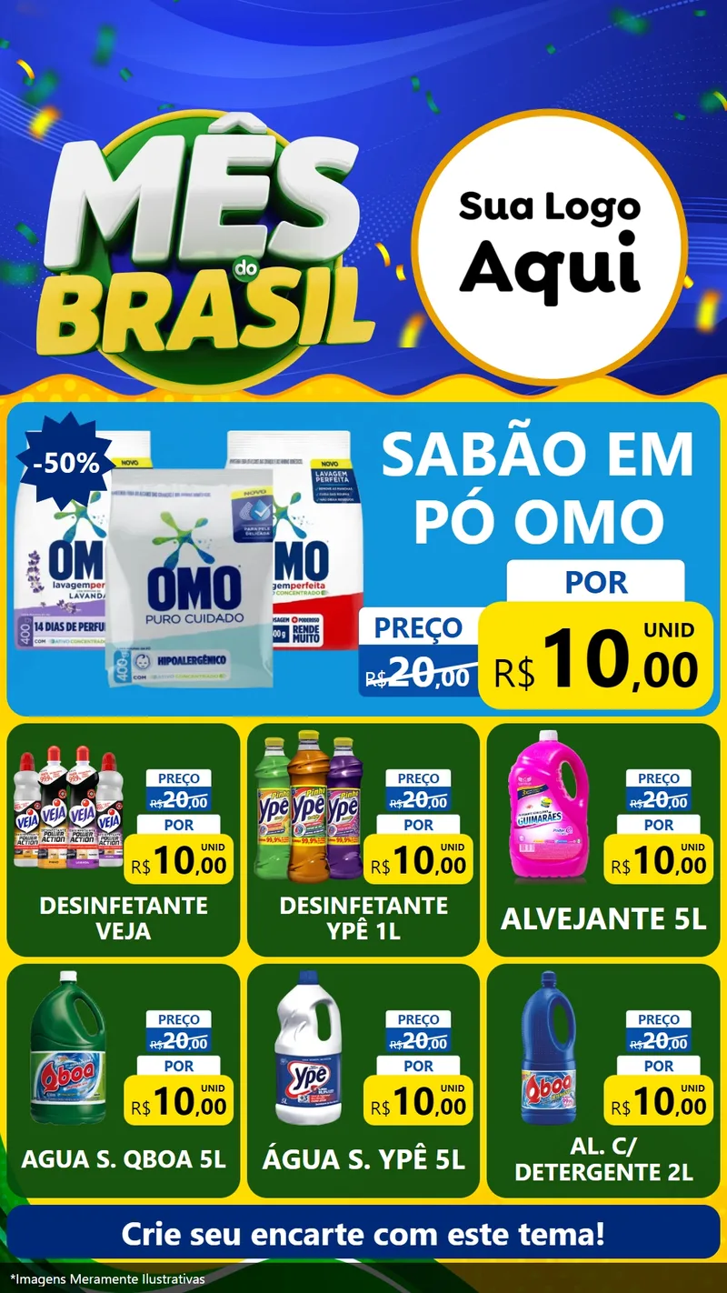 Modelo de Rede Social para Stories com o tema Mês do Brasil para Produtos de Limpeza