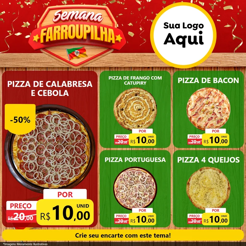Modelo de Rede Social para Feed Facebook com o tema Semana Farroupilha para Pizzaria