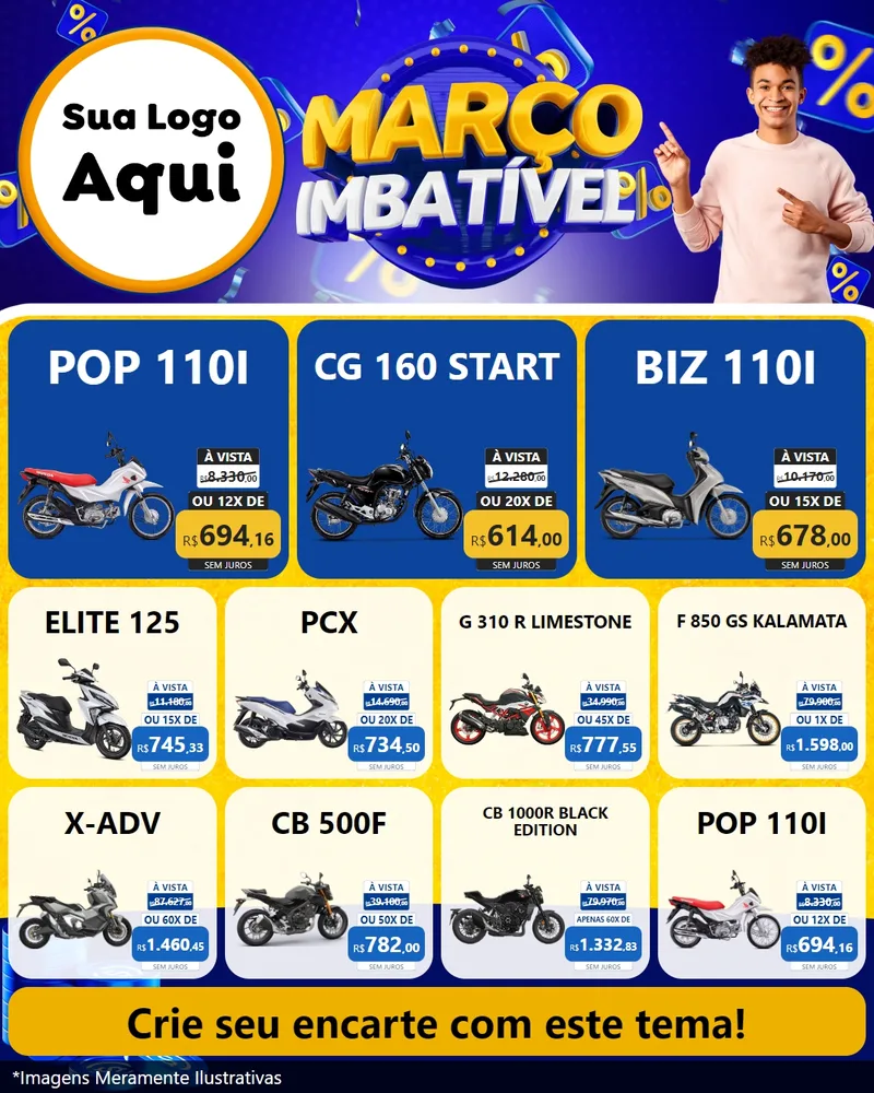 Modelo de Rede Social para Feed Instagram com o tema Março Imbatível para Concessionaria de Motos
